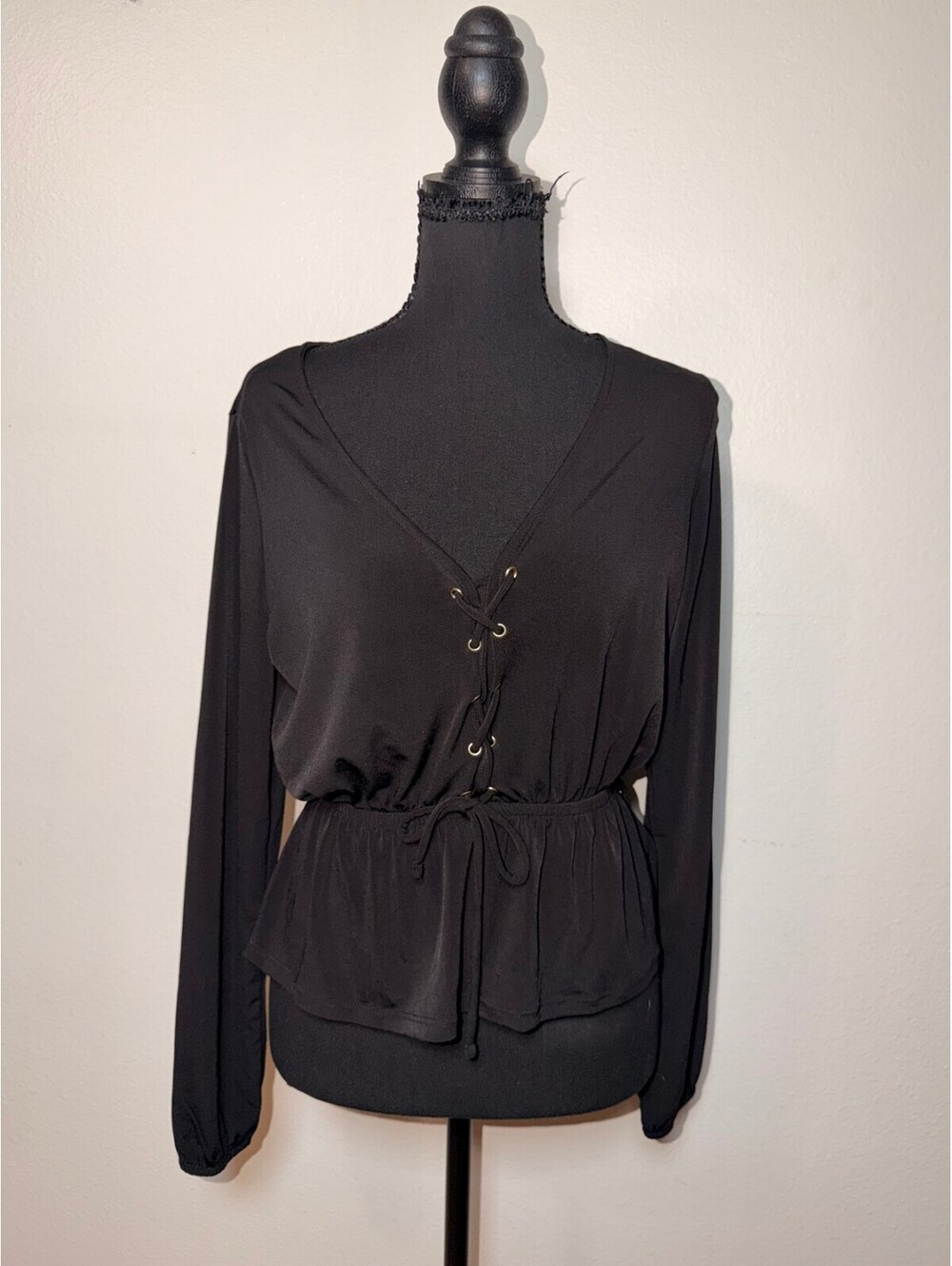 Guess Black Lace-Up Peplum Top M Fall